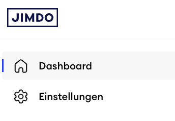 Screenshot des Jimdo Dashboards mit linker Seitenleiste, in der unter „Dashboard“ nur der Menüpunkt „Einstellungen“ angezeigt wird, was auf eine Creator Website hinweist.