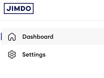 Screenshot of the Jimdo dashboard showing the left sidebar with only one menu item labeled “Settings” under “Dashboard”, indicating a Creator website.