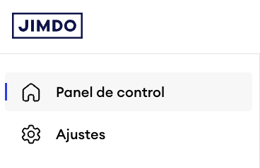 Captura de pantalla del panel de Jimdo que muestra la barra lateral izquierda con solo la opción ‘Ajustes’ bajo ‘Dashboard’, lo que indica un sitio de Creator.