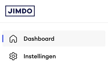Dashboardmenu in Jimdo Creator met één menu item Instellingen onder Dashboard
