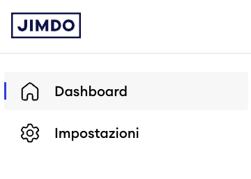 Menu del pannello in Jimdo Creator con un solo elemento Impostazioni sotto Dashboard
