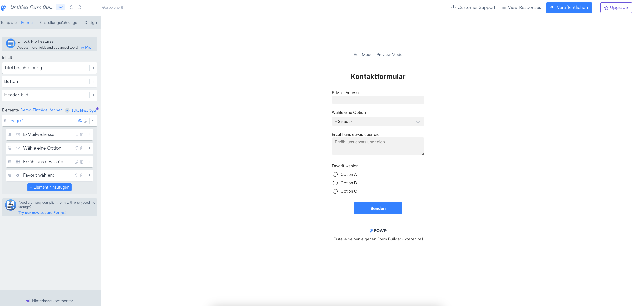 Ansicht der POWr-Benutzeroberfläche