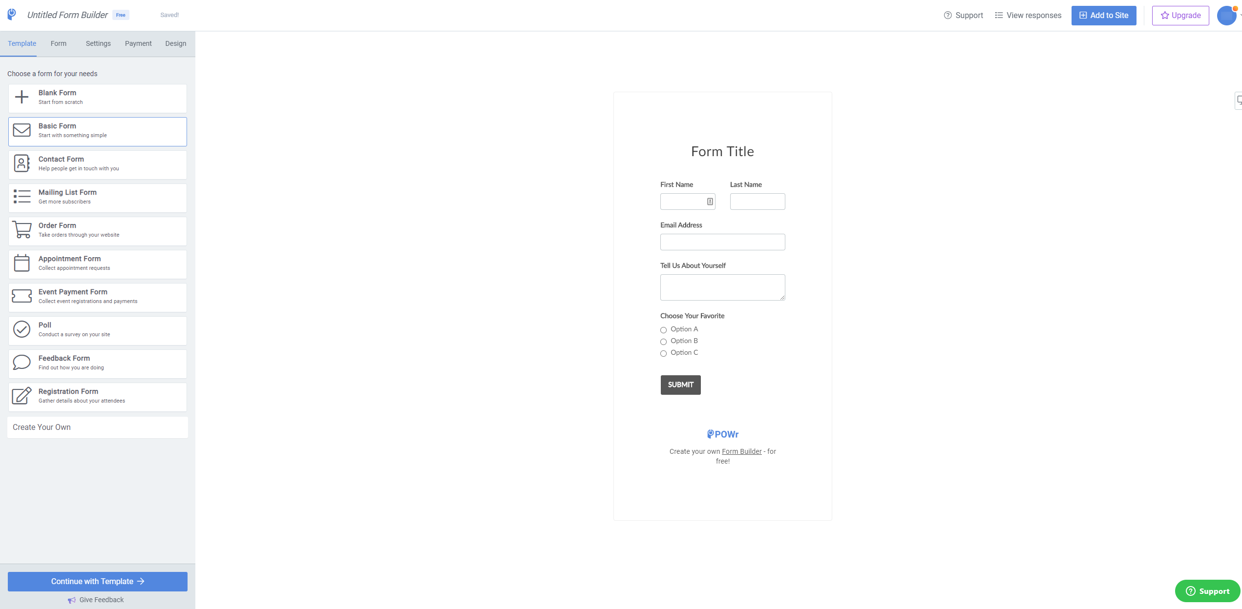 View of the POWr user interface